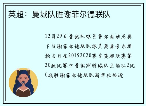 英超：曼城队胜谢菲尔德联队